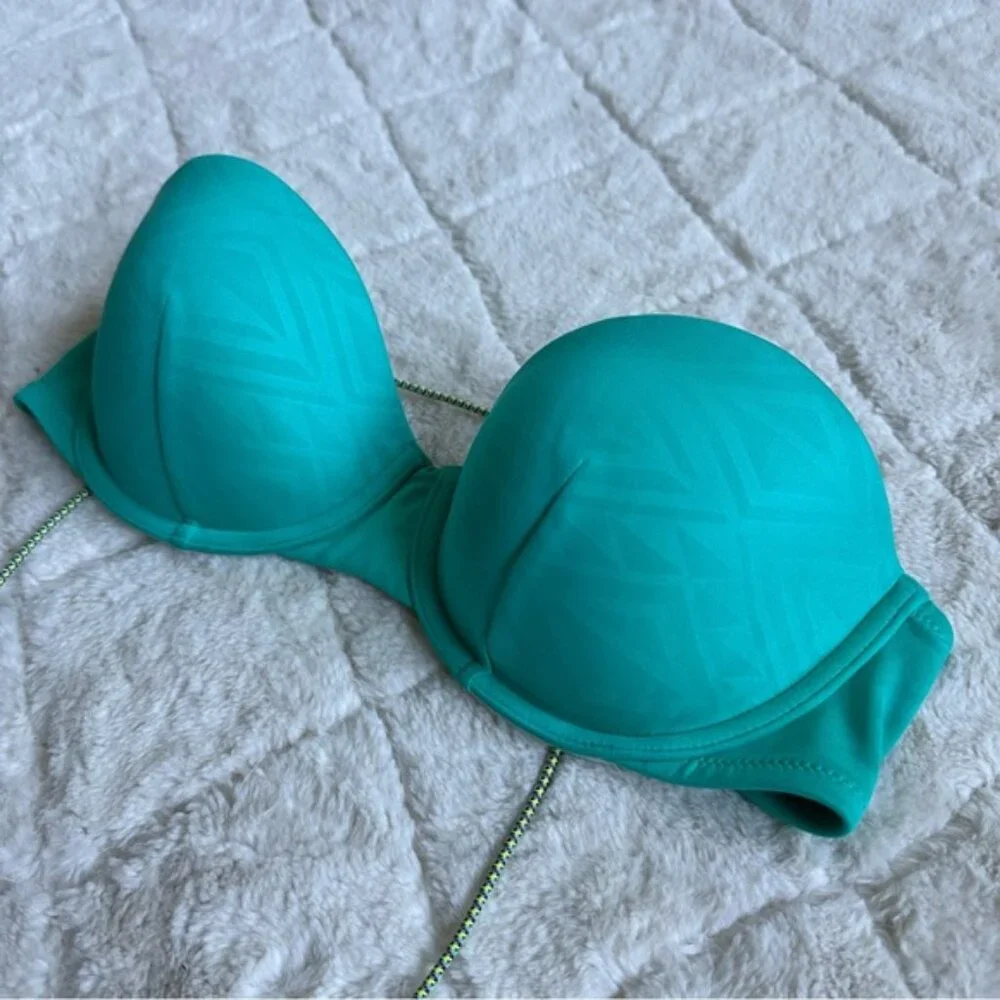 Victoria's Secret | Teal Geo The Beach Bandeau Strapless Bikini Top | Size 34D
